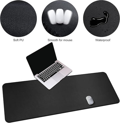 CENNBIE Leather Desk Mat,55" x 19.6" Extra Large Desk Pad Blotter Protector, Extended Non - Slip Mouse Pad, Waterproof PU Leather Desk Mat on top of desks Large for Office and Home (Black) | Desk Pads Blotters - TrueDesk