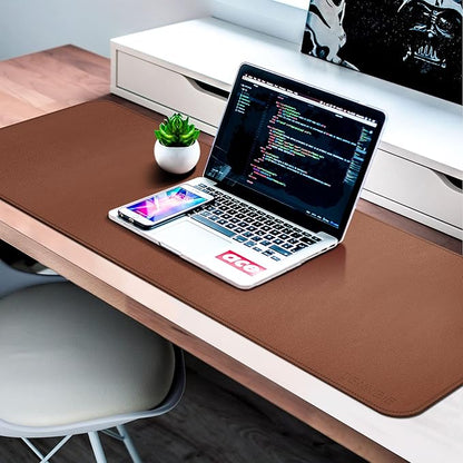 CENNBIE Leather Desk Mat,55" x 19.6" Extra Large Desk Pad Blotter Protector, Extended Non - Slip Mouse Pad, Waterproof PU Leather Desk Mat on top of desks Large for Office and Home (Brown) | Desk Pads Blotters - TrueDesk