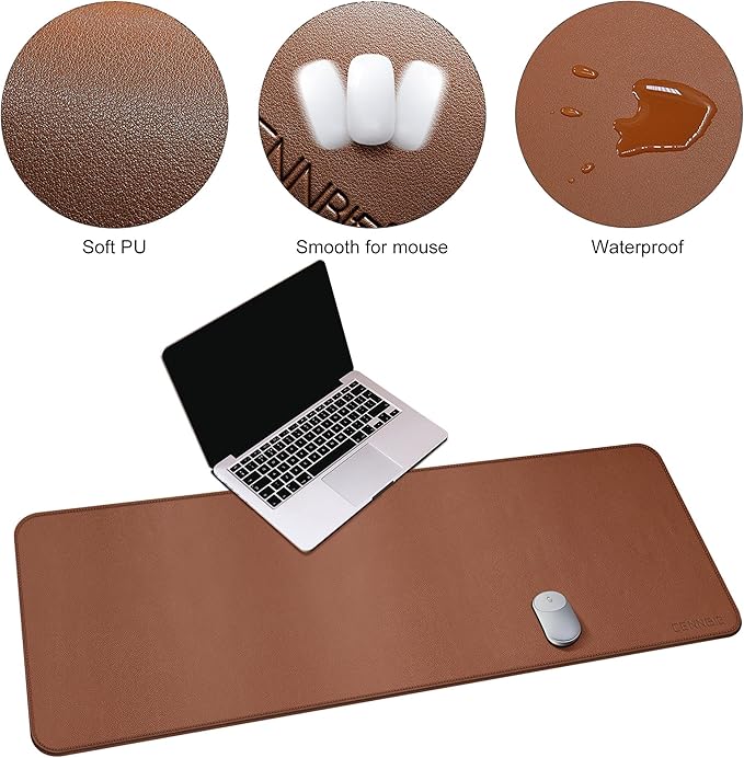 CENNBIE Leather Desk Mat,55" x 19.6" Extra Large Desk Pad Blotter Protector, Extended Non - Slip Mouse Pad, Waterproof PU Leather Desk Mat on top of desks Large for Office and Home (Brown) | Desk Pads Blotters - TrueDesk