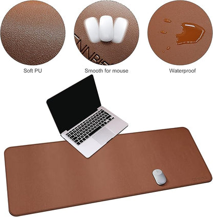 CENNBIE Leather Desk Mat,55" x 19.6" Extra Large Desk Pad Blotter Protector, Extended Non - Slip Mouse Pad, Waterproof PU Leather Desk Mat on top of desks Large for Office and Home (Brown) | Desk Pads Blotters - TrueDesk