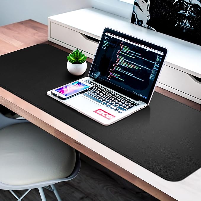 CENNBIE Leather Desk Mat,55" x 19.6" Extra Large Desk Pad Blotter Protector, Extended Non - Slip Mouse Pad, Waterproof PU Leather Desk Mat on top of desks Large for Office and Home (Black) | Desk Pads Blotters - TrueDesk