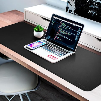 CENNBIE Leather Desk Mat,55" x 19.6" Extra Large Desk Pad Blotter Protector, Extended Non - Slip Mouse Pad, Waterproof PU Leather Desk Mat on top of desks Large for Office and Home (Black) | Desk Pads Blotters - TrueDesk