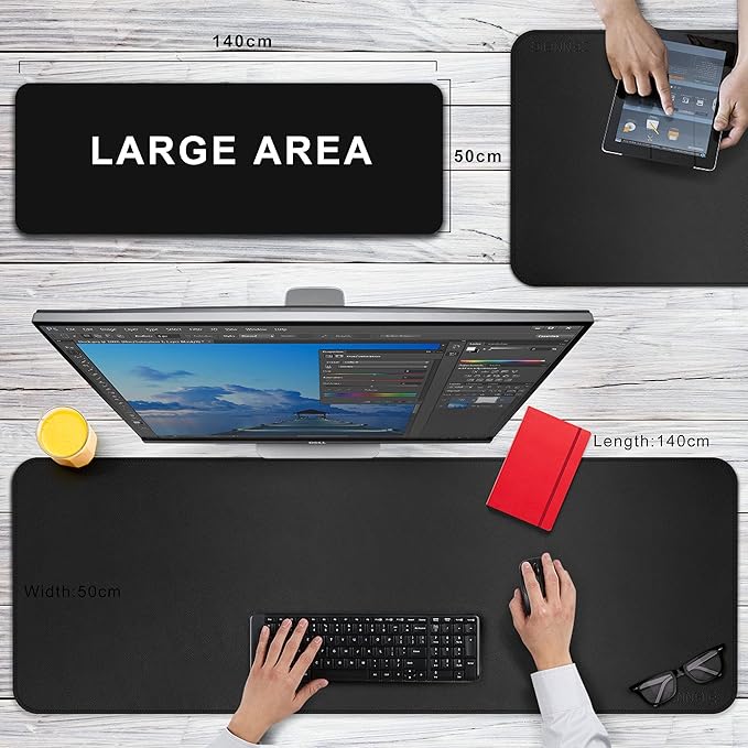 CENNBIE Leather Desk Mat,55" x 19.6" Extra Large Desk Pad Blotter Protector, Extended Non - Slip Mouse Pad, Waterproof PU Leather Desk Mat on top of desks Large for Office and Home (Black) | Desk Pads Blotters - TrueDesk