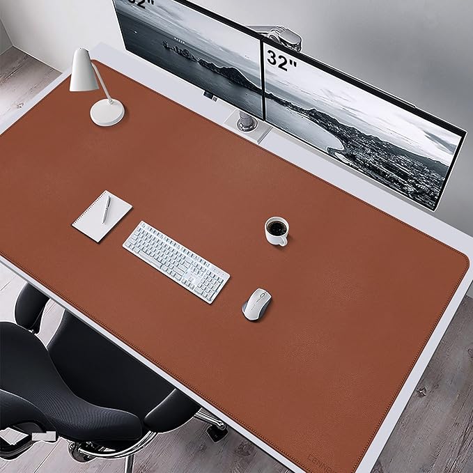 CENNBIE Leather Desk Mat,63" x 31.4" Extended Mega Size Professional Leather Desk Pad for Full Desk - Super Large XXXXL Large Mouse Pad (Brown) | Desk Pads Blotters - TrueDesk