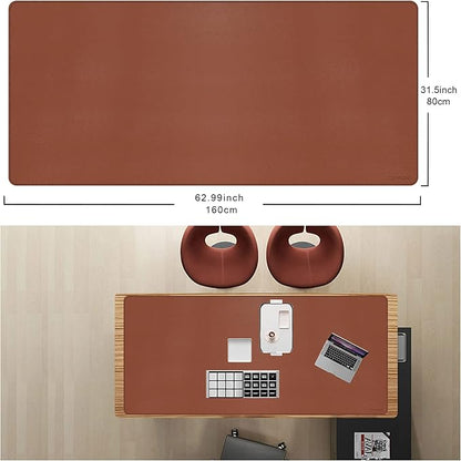 CENNBIE Leather Desk Mat,63" x 31.4" Extended Mega Size Professional Leather Desk Pad for Full Desk - Super Large XXXXL Large Mouse Pad (Brown) | Desk Pads Blotters - TrueDesk