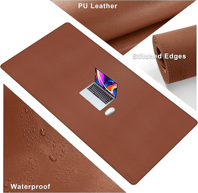 CENNBIE Leather Desk Mat,63" x 31.4" Extended Mega Size Professional Leather Desk Pad for Full Desk - Super Large XXXXL Large Mouse Pad (Brown) | Desk Pads Blotters - TrueDesk
