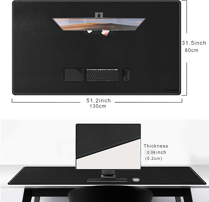 CENNBIE Leather Desk Pad, 51.2" x 31.4" Extra Large Leather Desk Mat Blotter Protector, Non - Slip Mouse Pad, Waterproof PU Leather Desk Mat on top of desks Large for Office and Home (Black) | Desk Pads Blotters - TrueDesk