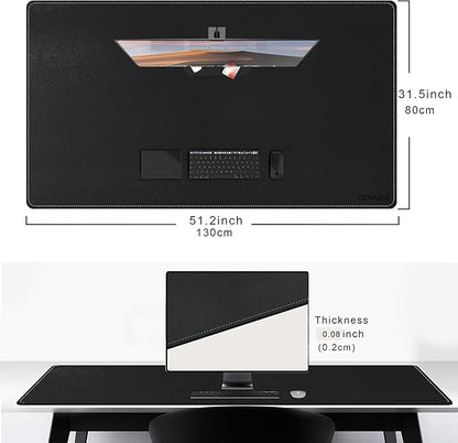 CENNBIE Leather Desk Pad, 51.2" x 31.4" Extra Large Leather Desk Mat Blotter Protector, Non - Slip Mouse Pad, Waterproof PU Leather Desk Mat on top of desks Large for Office and Home (Black) | Desk Pads Blotters - TrueDesk