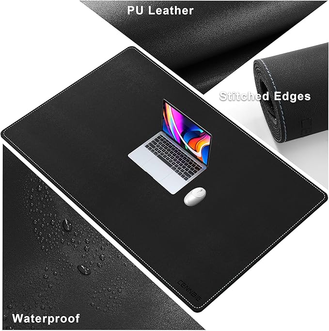 CENNBIE Leather Desk Pad, 51.2" x 31.4" Extra Large Leather Desk Mat Blotter Protector, Non - Slip Mouse Pad, Waterproof PU Leather Desk Mat on top of desks Large for Office and Home (Black) | Desk Pads Blotters - TrueDesk
