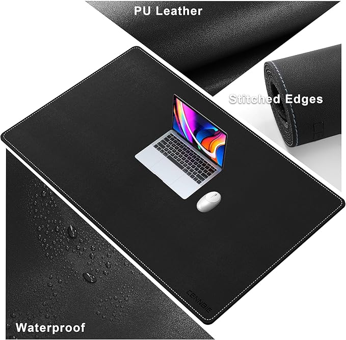 CENNBIE Leather Desk Pad Large, 47.2" x 27.5" Desk Mat Blotter Protector, Extended Non - Slip Mouse Pad, Waterproof PU Leather Desk mat for Desktop Office and Home (Black) | Desk Pads Blotters - TrueDesk