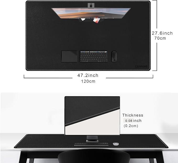 CENNBIE Leather Desk Pad Large, 47.2" x 27.5" Desk Mat Blotter Protector, Extended Non - Slip Mouse Pad, Waterproof PU Leather Desk mat for Desktop Office and Home (Black) | Desk Pads Blotters - TrueDesk
