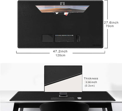 CENNBIE Leather Desk Pad Large, 47.2" x 27.5" Desk Mat Blotter Protector, Extended Non - Slip Mouse Pad, Waterproof PU Leather Desk mat for Desktop Office and Home (Black) | Desk Pads Blotters - TrueDesk