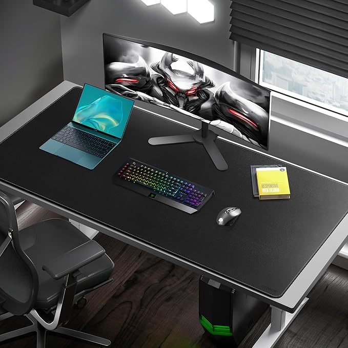 CENNBIE Leather Desk Pad Large, 55.1" x 27.5" Desk Mat Blotter Protector, Extended Non - Slip Mouse Pad, Waterproof PU Leather Desk mat for Desktop Office and Home (Black) | Desk Pads Blotters - TrueDesk