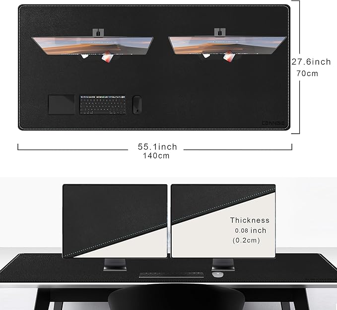 CENNBIE Leather Desk Pad Large, 55.1" x 27.5" Desk Mat Blotter Protector, Extended Non - Slip Mouse Pad, Waterproof PU Leather Desk mat for Desktop Office and Home (Black) | Desk Pads Blotters - TrueDesk
