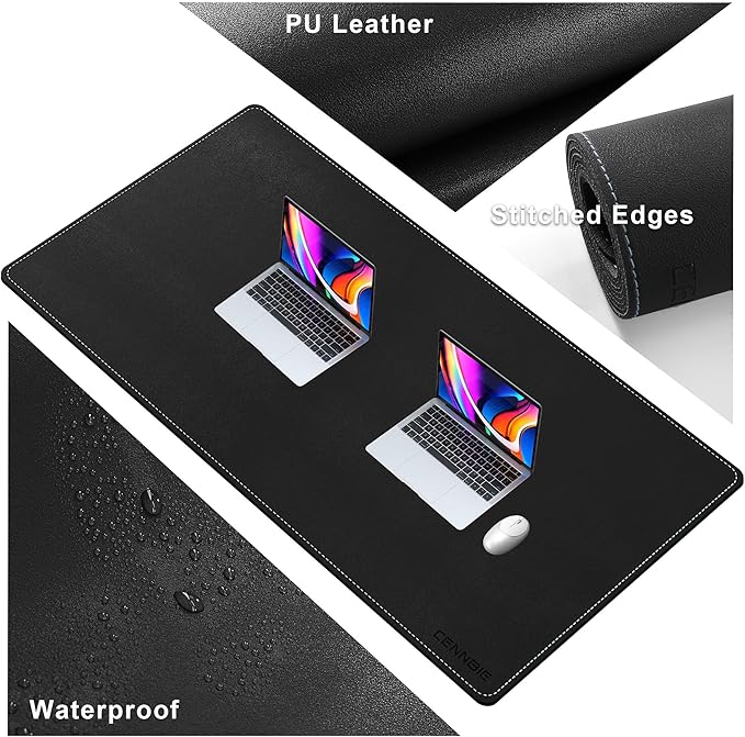 CENNBIE Leather Desk Pad Large, 55.1" x 27.5" Desk Mat Blotter Protector, Extended Non - Slip Mouse Pad, Waterproof PU Leather Desk mat for Desktop Office and Home (Black) | Desk Pads Blotters - TrueDesk