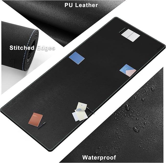 CENNBIE Leather Desk Pad Large, 71" x 27.5" Desk Mat Blotter Protector, Extended Non - Slip Mouse Pad, Waterproof PU Leather Desk mat for Desktop Office and Home (Black) | Desk Pads Blotters - TrueDesk