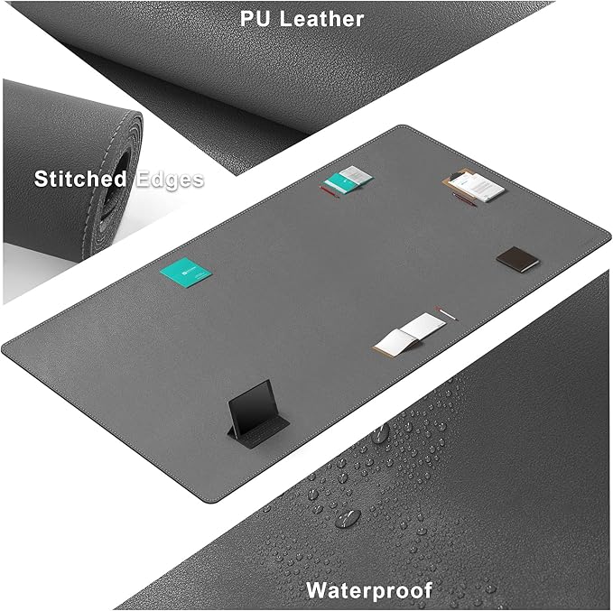 CENNBIE MAX200 78.7" x 39.4" Leather Desk Mat, Extra Large Desk Pad Blotter Protector, Extended Table Pad, Waterproof PU Leather Desk Mat on top of desks Large for Office and Home (Grey) | Desk Pads Blotters - TrueDesk