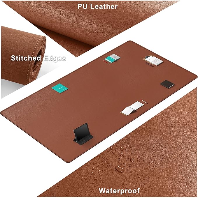 CENNBIE MAX200 78.7" x 39.4" Leather Desk Mat, Extra Large Desk Pad Blotter Protector, Extended Table Pad, Waterproof PU Leather Desk Mat on top of desks Large for Office and Home (Brown) | Desk Pads Blotters - TrueDesk