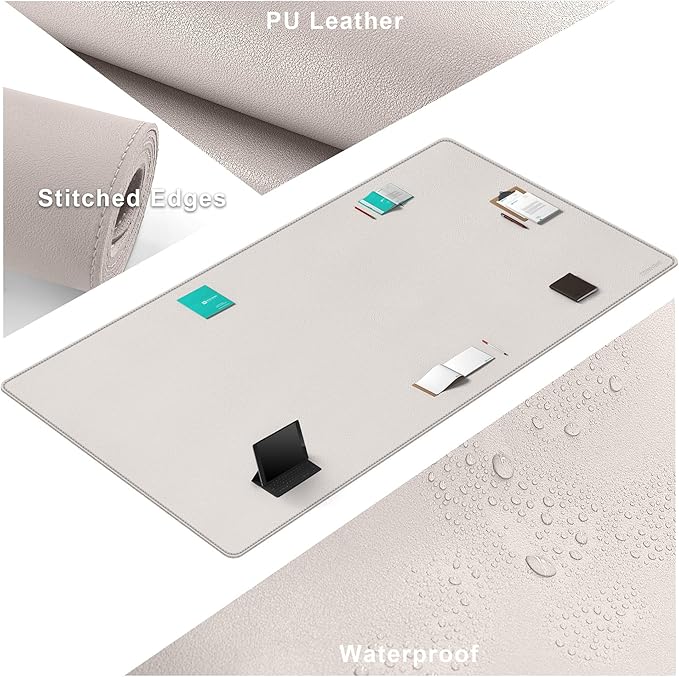 CENNBIE MAX200 78.7" x 39.4" Leather Desk Mat, Extra Large Desk Pad Blotter Protector, Extended Table Pad, Waterproof PU Leather Desk Mat on top of desks Large for Office and Home (Cream) | Desk Pads Blotters - TrueDesk