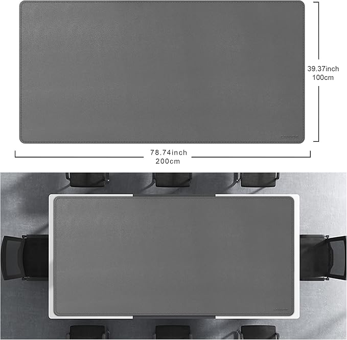 CENNBIE MAX200 78.7" x 39.4" Leather Desk Mat, Extra Large Desk Pad Blotter Protector, Extended Table Pad, Waterproof PU Leather Desk Mat on top of desks Large for Office and Home (Grey) | Desk Pads Blotters - TrueDesk