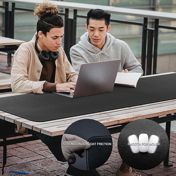 CENNBIE MAX200 78.7" x 39.4" Leather Desk Mat Protector, Extra Large Leather Desk Pad for Full Desk - XXXXXL Super Large Mouse Pad (Black) | Desk Pads Blotters - TrueDesk