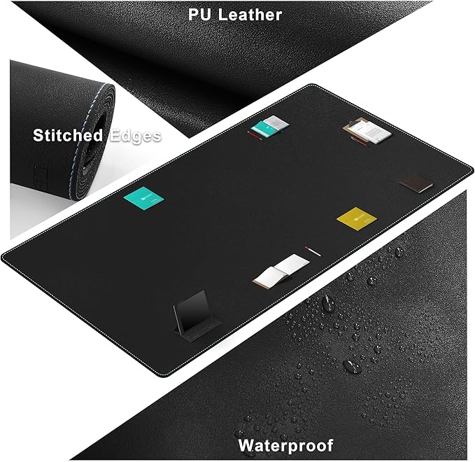 CENNBIE MAX220 86.6" x 39.4" Leather Desk Mat Protector, Extra Large Leather Desk Pad for Full Desk - XXL Super Large Mouse Pad (Black) | Desk Pads Blotters - TrueDesk