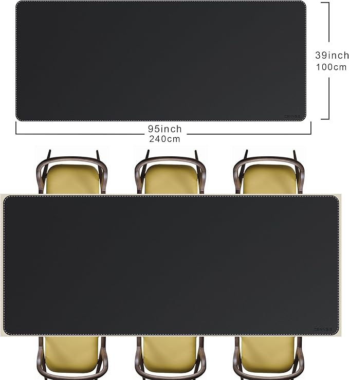 CENNBIE MAX240 94.5" x 39.4" Leather Desk Mat Protector, Extra Large Leather Desk Pad for Full Desk - XXL Super Large Mouse Pad (Black) | Desk Pads Blotters - TrueDesk