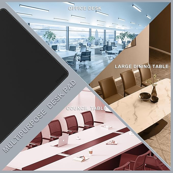 CENNBIE MAX240 94.5" x 39.4" Leather Desk Mat Protector, Extra Large Leather Desk Pad for Full Desk - XXL Super Large Mouse Pad (Black) | Desk Pads Blotters - TrueDesk