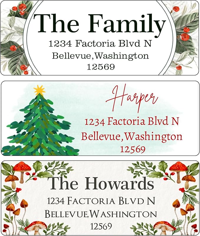 Christmas Return Address Labels Personalized - Custom Return Address Labels, Set of 250 - 500 Mailing Labels, Self Adhesive Rectangle Labels for Envelopes | Address Labels - TrueDesk