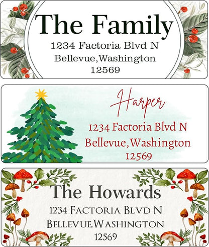Christmas Return Address Labels Personalized - Custom Return Address Labels, Set of 250 - 500 Mailing Labels, Self Adhesive Rectangle Labels for Envelopes | Address Labels - TrueDesk