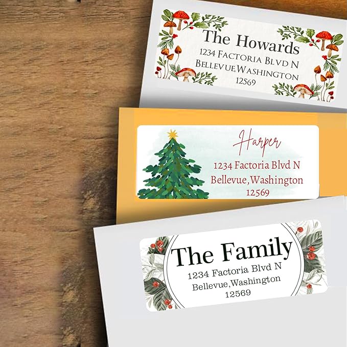 Christmas Return Address Labels Personalized - Custom Return Address Labels, Set of 250 - 500 Mailing Labels, Self Adhesive Rectangle Labels for Envelopes | Address Labels - TrueDesk