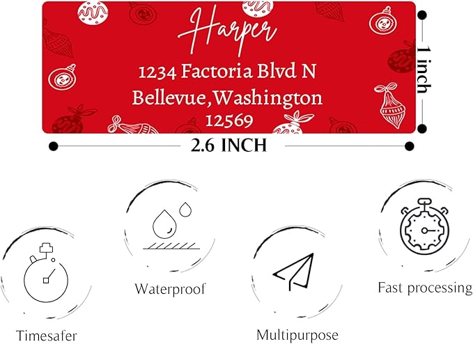 Christmas Return Address Labels Personalized - Custom Return Address Labels,Set of 250 - 500 Mailing Labels, Self Adhesive Rectangle Labels for Envelopes | Address Labels - TrueDesk