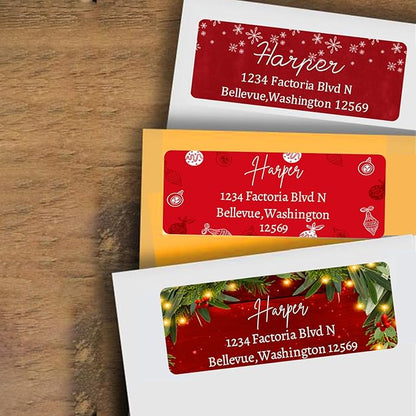 Christmas Return Address Labels Personalized - Custom Return Address Labels,Set of 250 - 500 Mailing Labels, Self Adhesive Rectangle Labels for Envelopes | Address Labels - TrueDesk