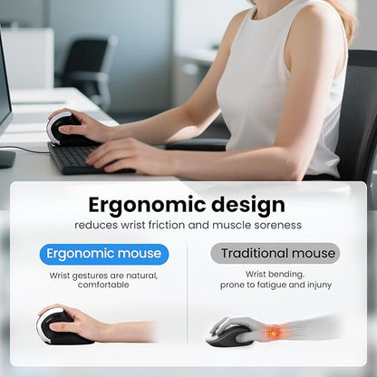 CITLLA Wireless Ergonomic Vertical Mouse, Rechargeable Tri - Mode (Dual Bluetooth + 2.4G USB) Optical Mouse with Adjustable RGB Lighting, Multi - Device Control for Laptop, PC, Mac, iPad, Desktop (Black) | Mice - TrueDesk