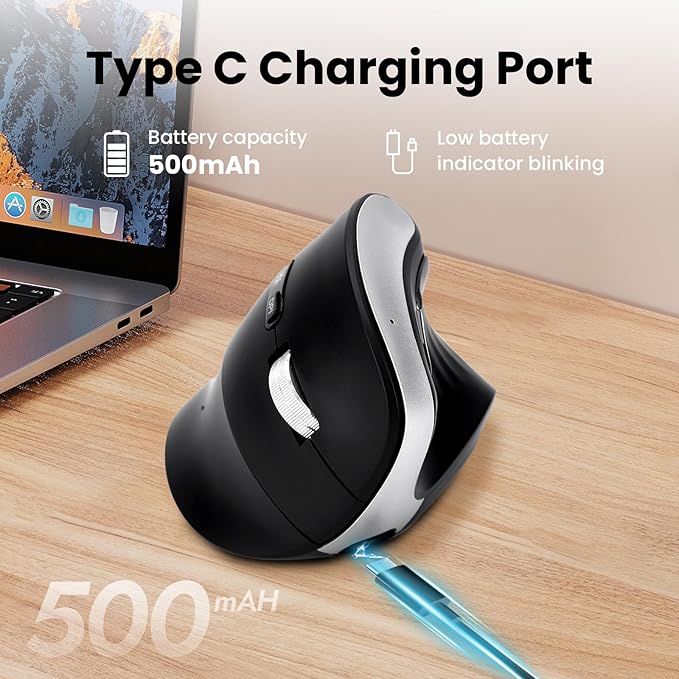 CITLLA Wireless Ergonomic Vertical Mouse, Rechargeable Tri - Mode (Dual Bluetooth + 2.4G USB) Optical Mouse with Adjustable RGB Lighting, Multi - Device Control for Laptop, PC, Mac, iPad, Desktop (Black) | Mice - TrueDesk