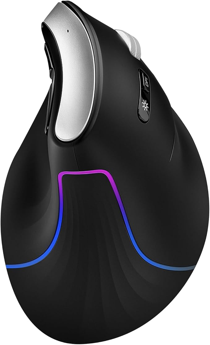 CITLLA Wireless Ergonomic Vertical Mouse, Rechargeable Tri - Mode (Dual Bluetooth + 2.4G USB) Optical Mouse with Adjustable RGB Lighting, Multi - Device Control for Laptop, PC, Mac, iPad, Desktop (Black) | Mice - TrueDesk