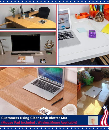 Clear Desk Pad Blotter Office Table Protector on Top of Desks for Laptop Computer Keyboard Desktop Plastic PVC Transparent Desk Writing Mat Organizer with Mouse Pad Non - Slip Waterproof 17 X 36 Inches | Desk Pads Blotters - TrueDesk