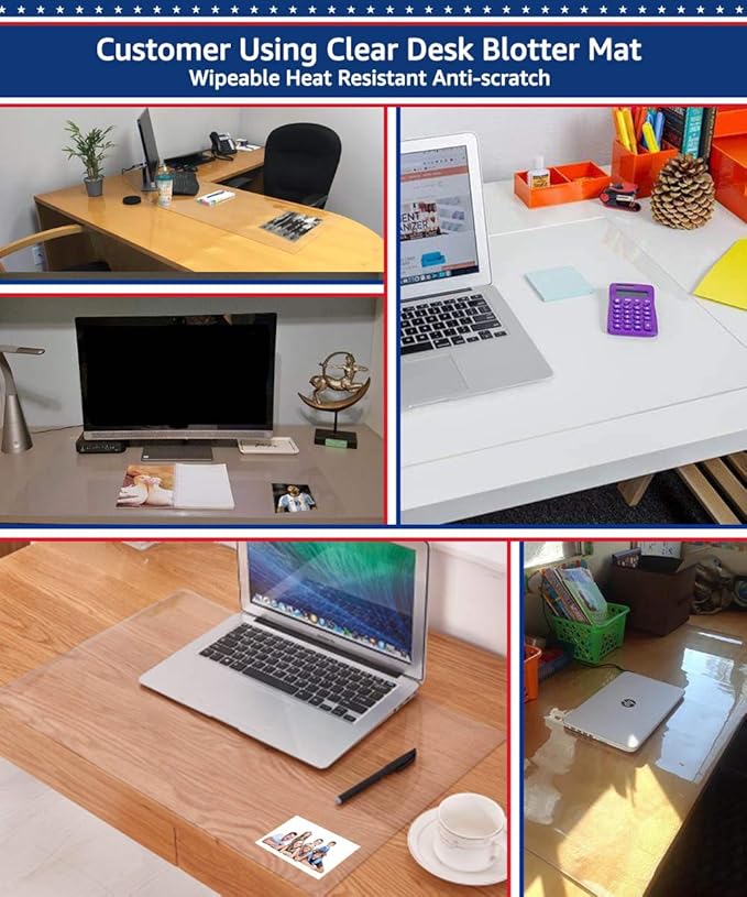 Clear Desk Pad Blotter on Top of Desks Office Table Protector Laptop Computer Keyboard Desktop Plastic PVC Transparent Non - Slip Desk Writing Mat Organizer Mouse Pad Included Waterproof 16 X 32 Inches | Desk Pads Blotters - TrueDesk