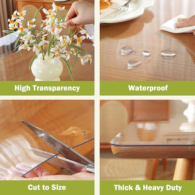 Clear Table Protector 40 x 108 Inch, 1.5mm Thick Plastic Table Cover, Waterproof PVC Clear Table Cover Protector, Desk Protector Mat, Writing Desk Pad for Desktop, Coffee & Dining Room Table | Table Pads - TrueDesk
