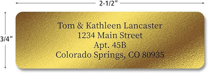Colorful Images Gold Metallic Foil Rolled Return Address Mailing Labels with Dispenser, Customize with Name & Shipping Address, 250 Self Adhesive, Easy Peel Sticker Label Roll, 3/4" x 2 1/2" | Address Labels - TrueDesk