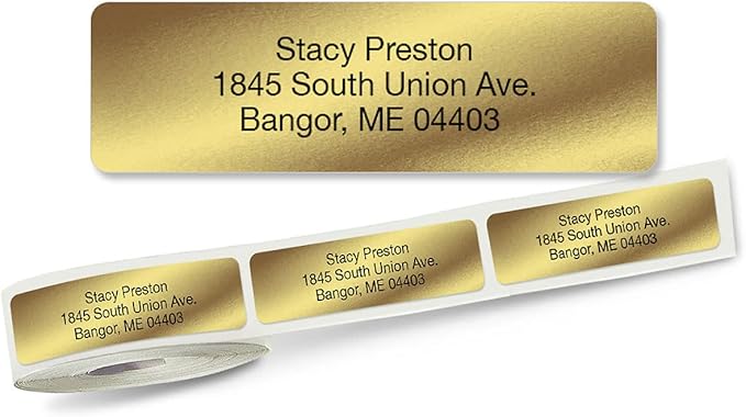 Colorful Images Gold Metallic Foil Rolled Return Address Mailing Labels with Dispenser, Customize with Name & Shipping Address, 500 Self Adhesive, Easy Peel Sticker Label Roll, 3/4" x 2 1/2" | Address Labels - TrueDesk