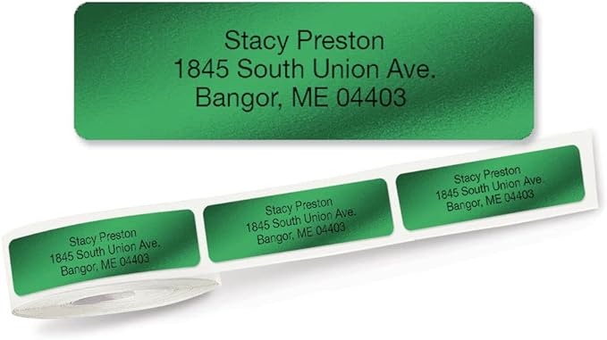 Colorful Images Green Metallic Foil Rolled Return Address Mailing Labels with Dispenser, Customize with Name & Shipping Address, 500 Self Adhesive, Easy Peel Sticker Label Roll, 3/4" x 2 1/2" | Address Labels - TrueDesk