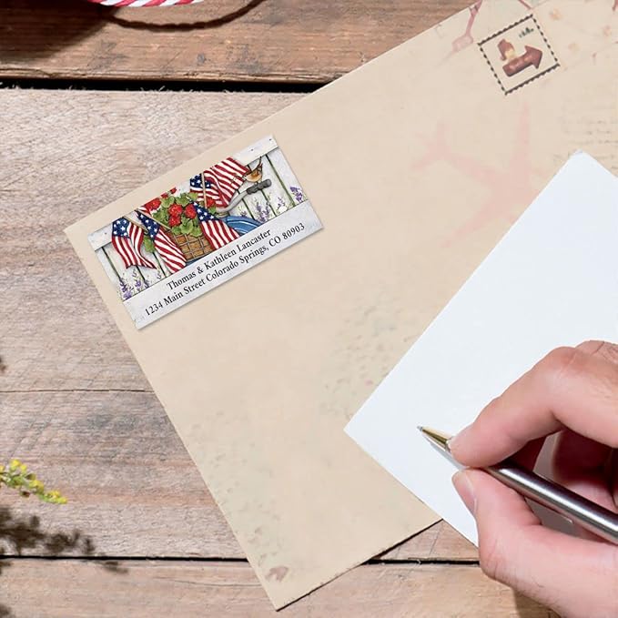 Colorful Images Old Glory Bike Return Address Mailing Labels, Personalized in The USA with Names & Addresses, Set of 144 Self Adhesive, Easy Peel Flat Label Sheets, 1¼” x 1⅛”, 1 Design | Address Labels - TrueDesk