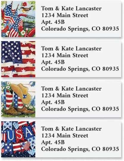 Colorful Images Old Glory Return Address Mailing Labels, Personalized in The USA with Names & Addresses, Set of 240 Self Adhesive, Easy Peel Flat Label Sheets, ⅝ x 2", 4 Designs | Address Labels - TrueDesk