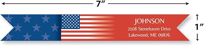 Colorful Images Patriotic Flag Wrap Return Address Mailing Labels, Personalized in The USA with Names & Addresses, Set of 64 Self Adhesive, Easy Peel Flat Label Sheets, 7” x 1”, 1 Design | Address Labels - TrueDesk