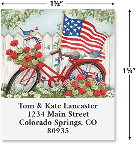 Colorful Images Patriotic Flags Waving Return Address Mailing Labels, Personalized in The USA with Names & Addresses, Set of 144 Self Adhesive, Easy Peel Flat Label Sheets, 1½” x 1¾”, 4 Designs | Address Labels - TrueDesk