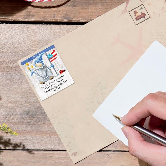 Colorful Images Patriotic Gnome Return Address Mailing Labels, Personalized in The USA with Names & Addresses, Set of 144 Self Adhesive, Easy Peel Flat Label Sheets, 1½” x 1¾”, 1 Design | Address Labels - TrueDesk