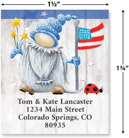 Colorful Images Patriotic Gnome Return Address Mailing Labels, Personalized in The USA with Names & Addresses, Set of 144 Self Adhesive, Easy Peel Flat Label Sheets, 1½” x 1¾”, 1 Design | Address Labels - TrueDesk