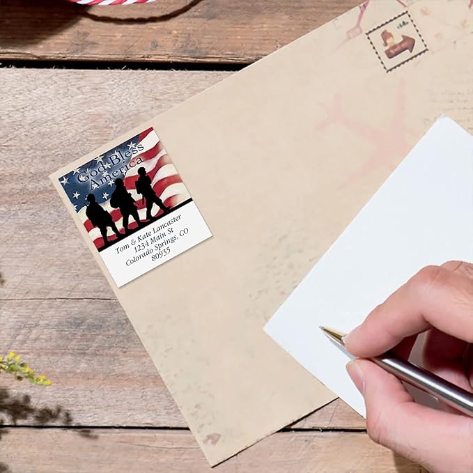 Colorful Images Patriotic Soldier Return Address Mailing Labels, Personalized in The USA with Names & Addresses, Set of 144 Self Adhesive, Easy Peel Flat Label Sheets, 1½” x 1¾”, 1 Design | Address Labels - TrueDesk