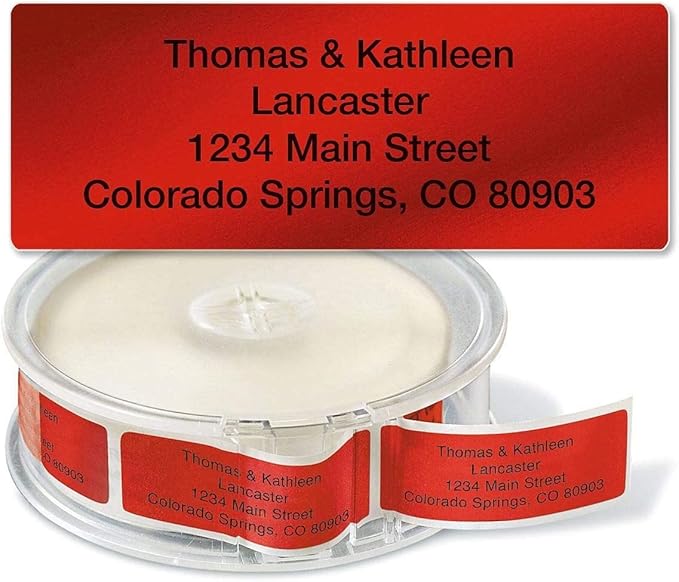 Colorful Images Red Metallic Foil Rolled Return Address Mailing Labels with Dispenser, Customize with Name & Shipping Address, 250 Self Adhesive, Easy Peel Sticker Label Roll, 3/4" x 2 1/2" | Address Labels - TrueDesk